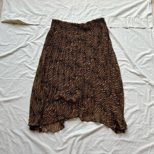 Brown and Black Animal Print Zebra Print Pleated Sheer Midi Skirt Boho Hipster